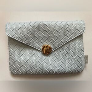 Ipsy Blue Gray Gold Woven Makeup Bag Cosmetic Clutch
